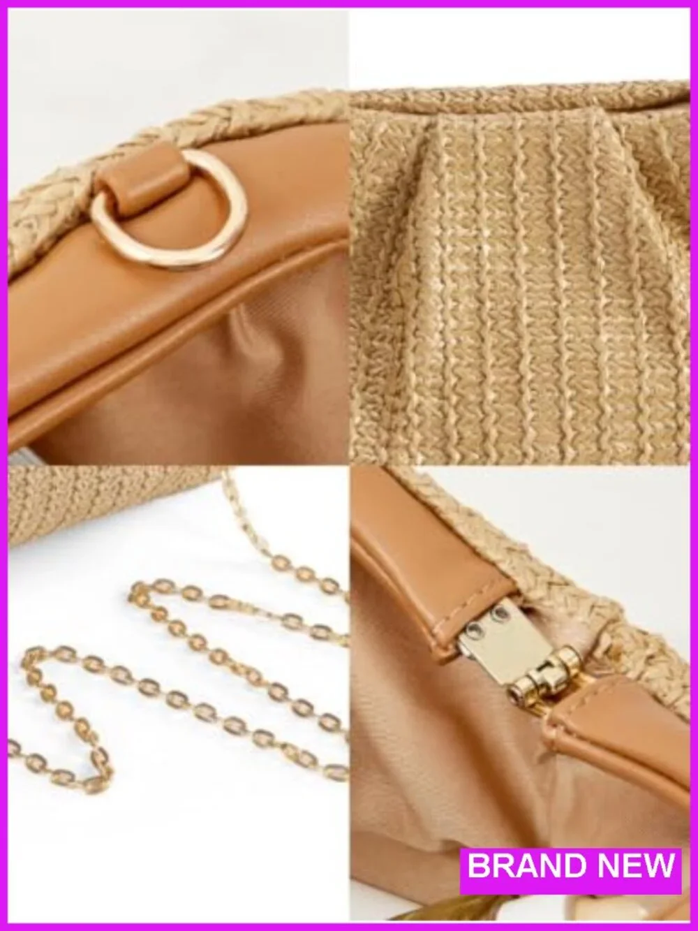 Woven Straw Clutch Purse Handbag Shoulder Crossbody Bag Summer Beach
